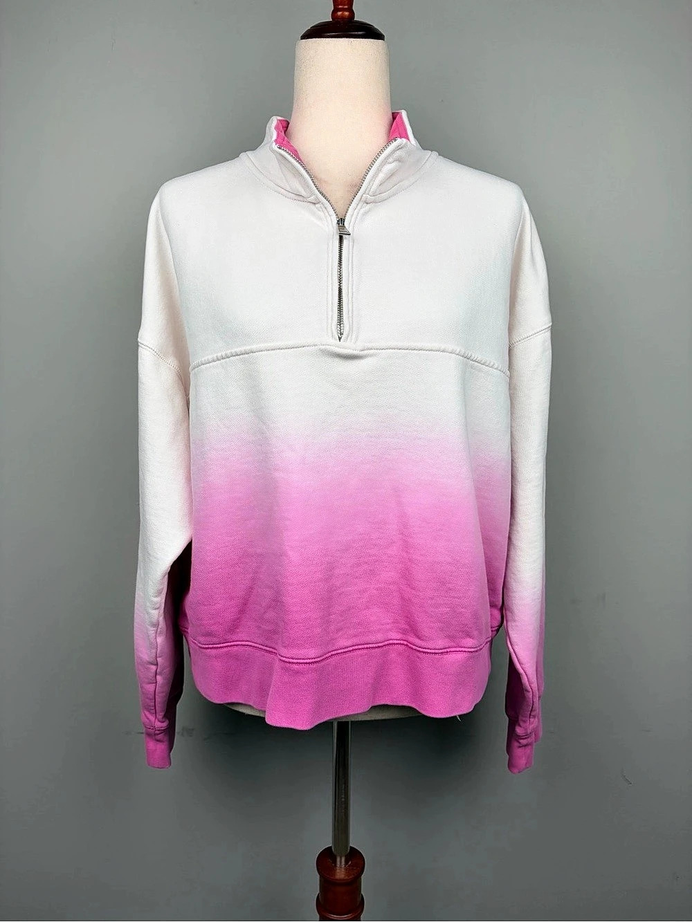 Peloton Womens XL Pink White Ombre Cropped Quarter Zip Sweatshirt Logo